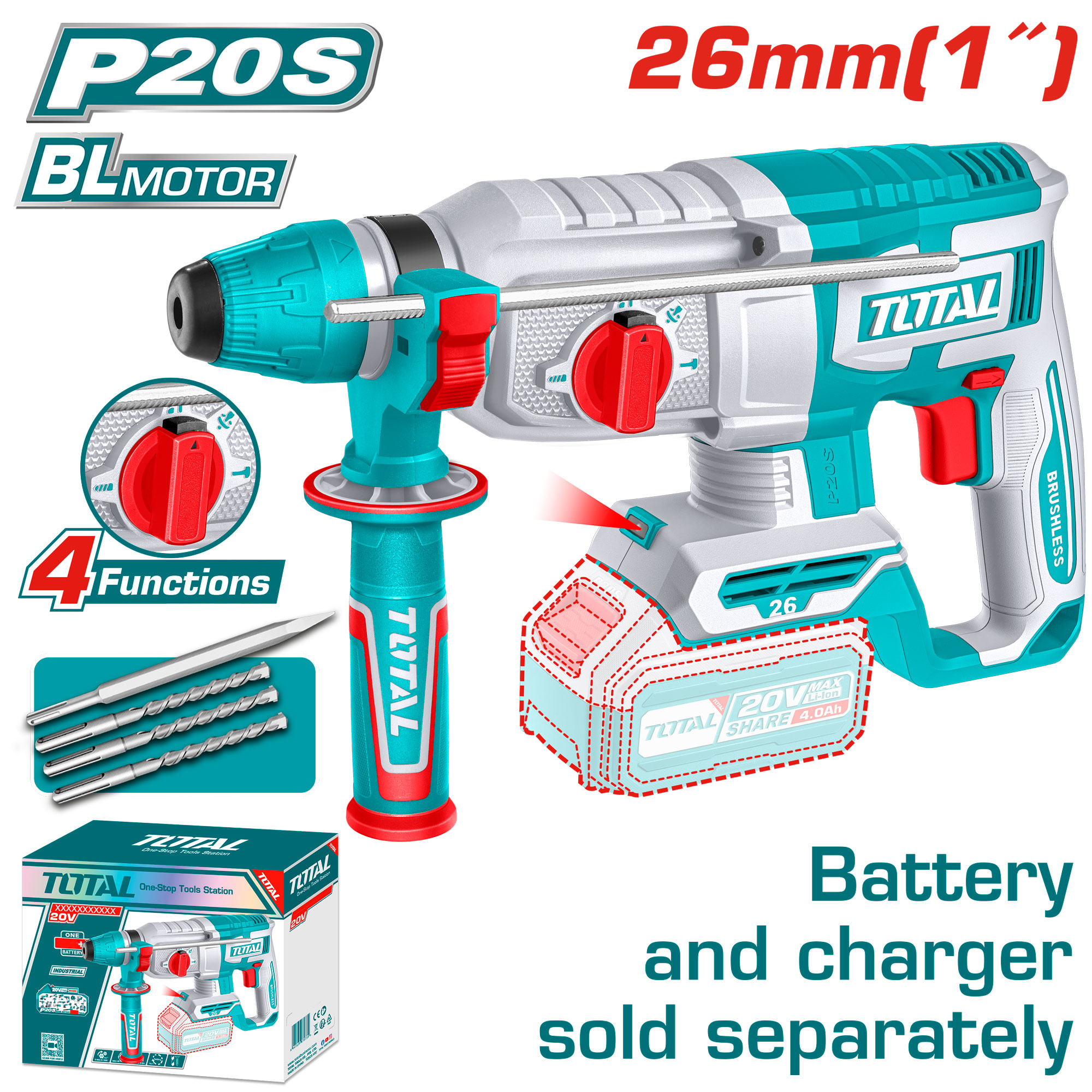 BRUSHLESS BATTERY ROTARY HAMMER 20 VOLT WITHOUT BATTERY AND CHARGER