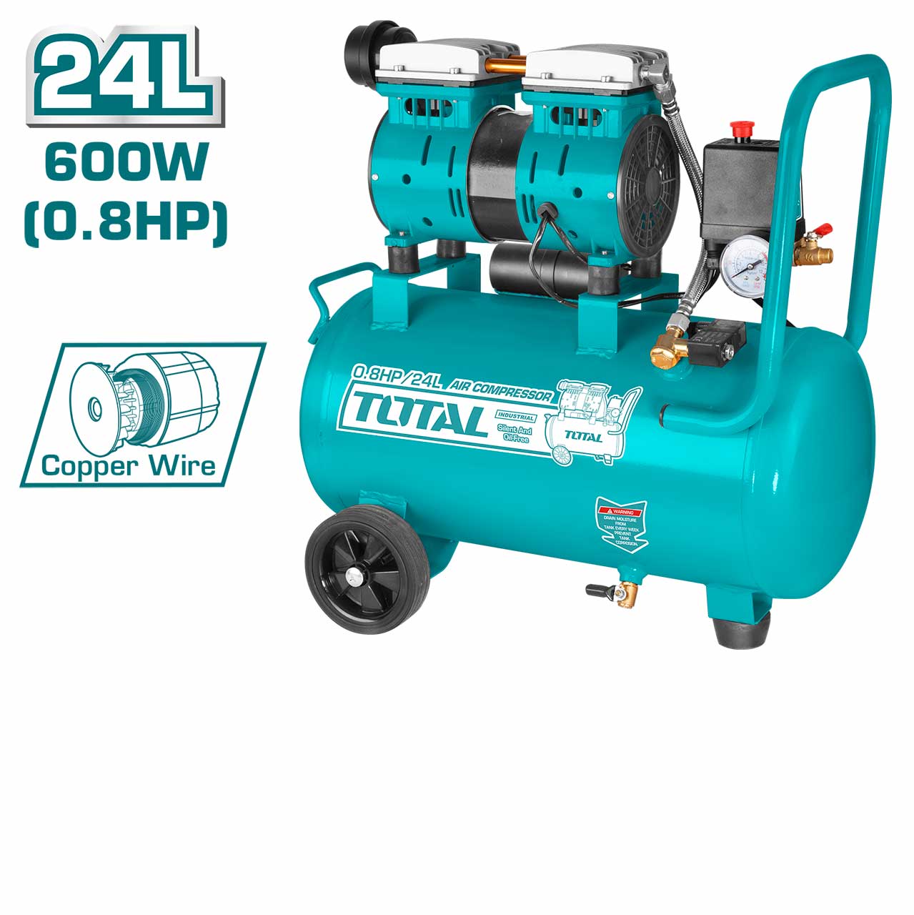 AIR COMPRESSOR SILENT AND OIL FREE 24 Lit