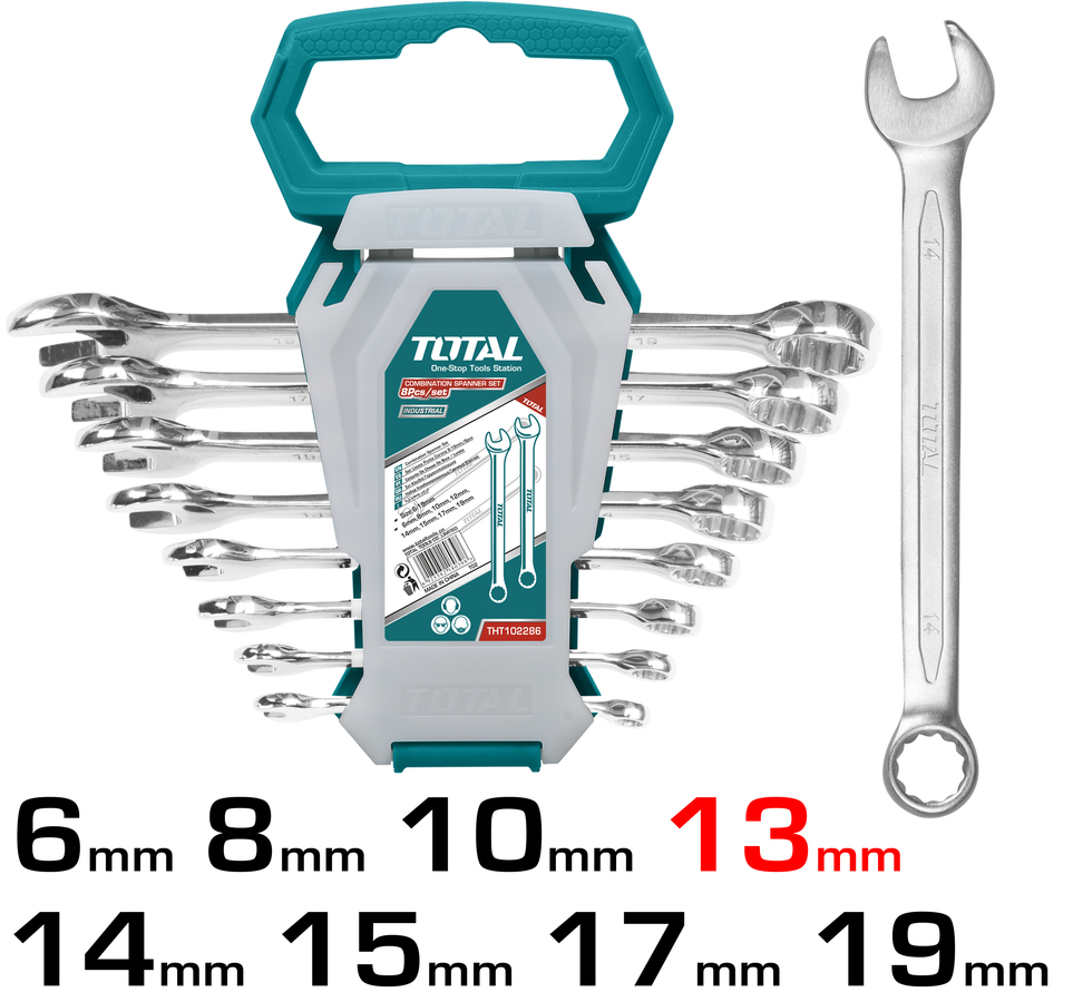 COMBINATION SPANNER SET 8 PCS FROM 8 TO 19 ML