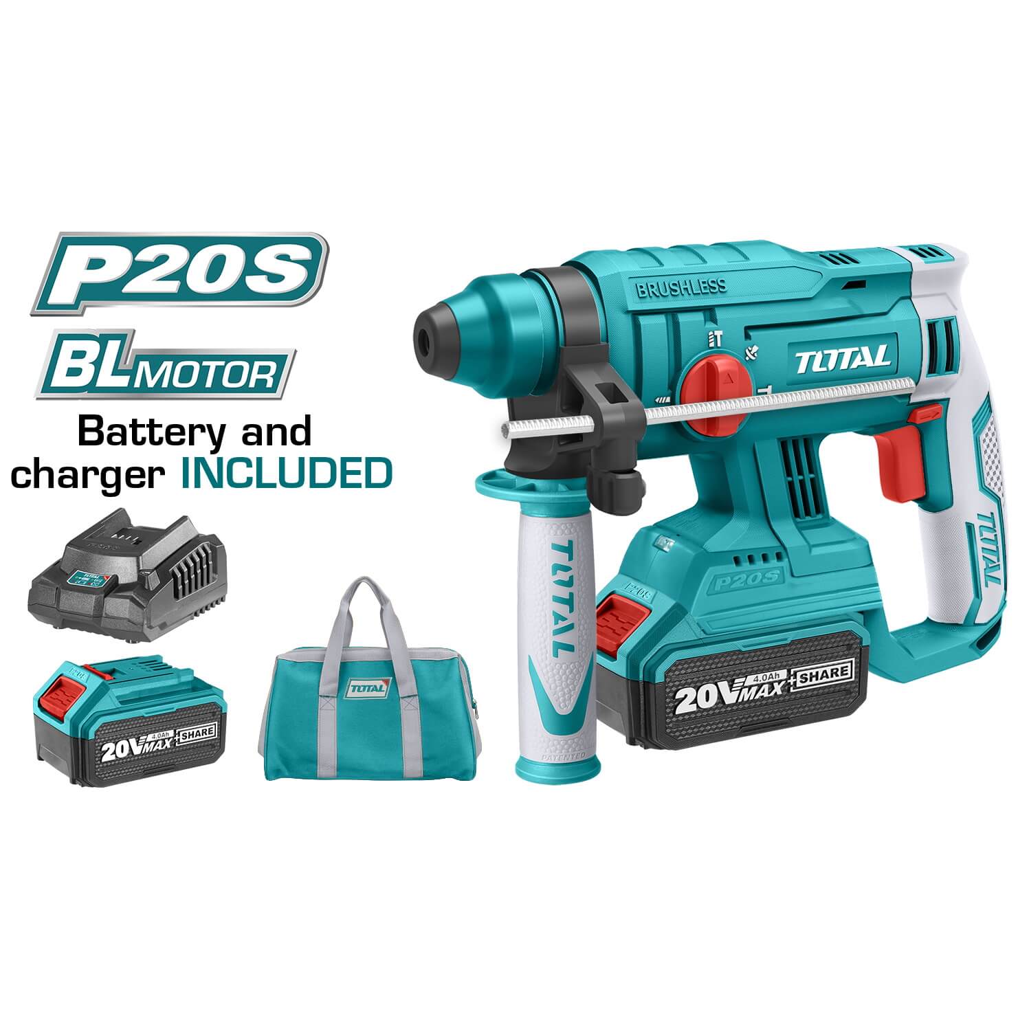 BRUSHLESS BATTERY ROTARY HAMMER  20 VOLT WITH 2 BATTERIES AND CHARGER HEAVY DUTY