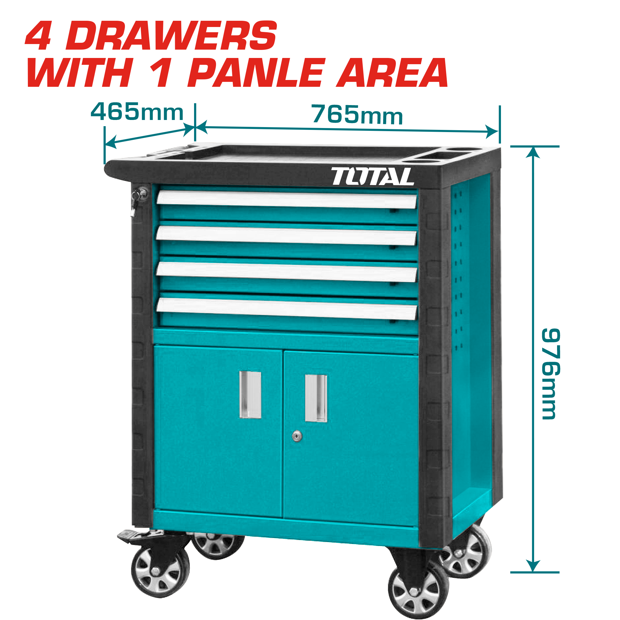 HEAVY DUTY ROLLER CABINET 4 DRAWERS AND 1 PANEL AREA