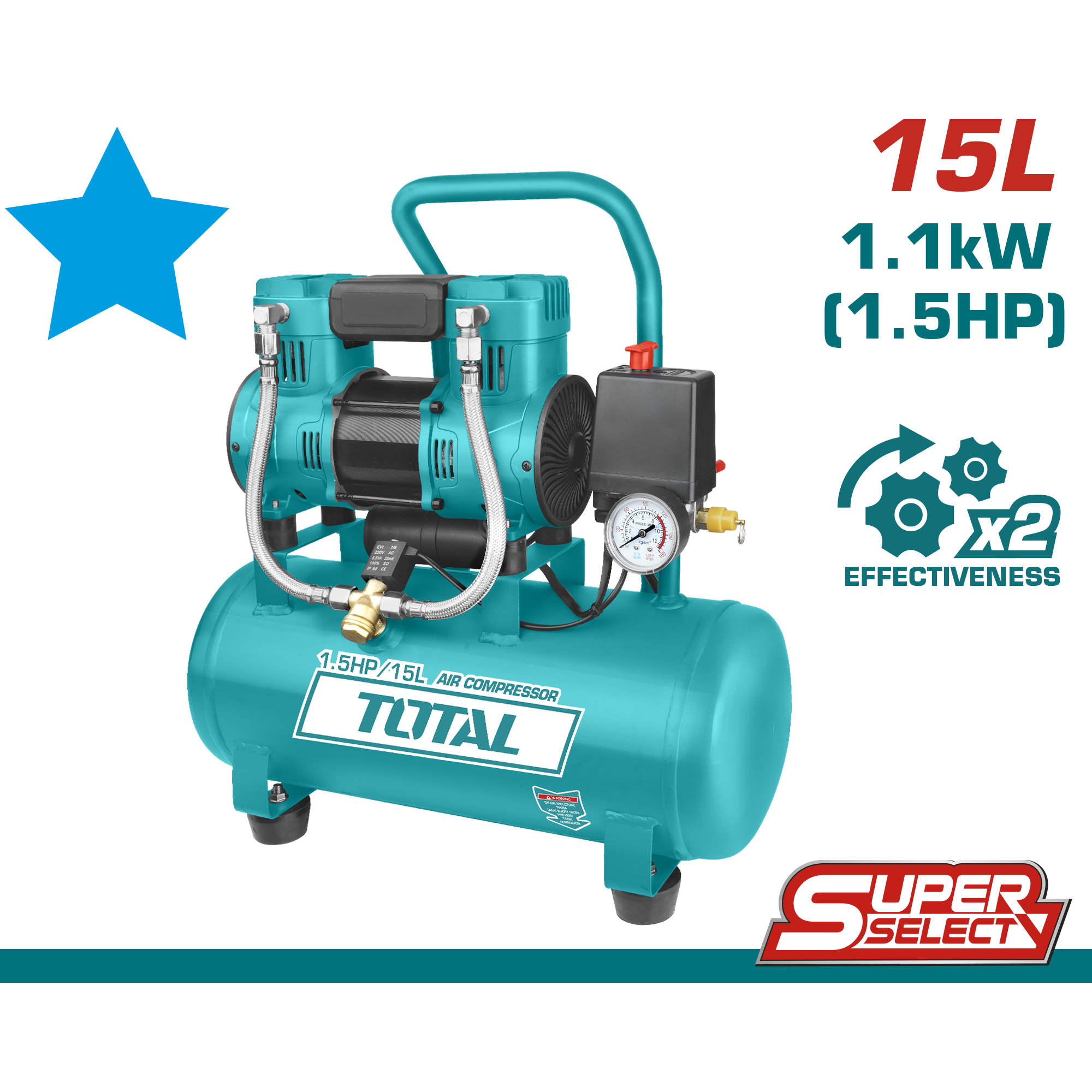 AIR COMPRESSOR SILENT AND OIL FREE 15 LIT
