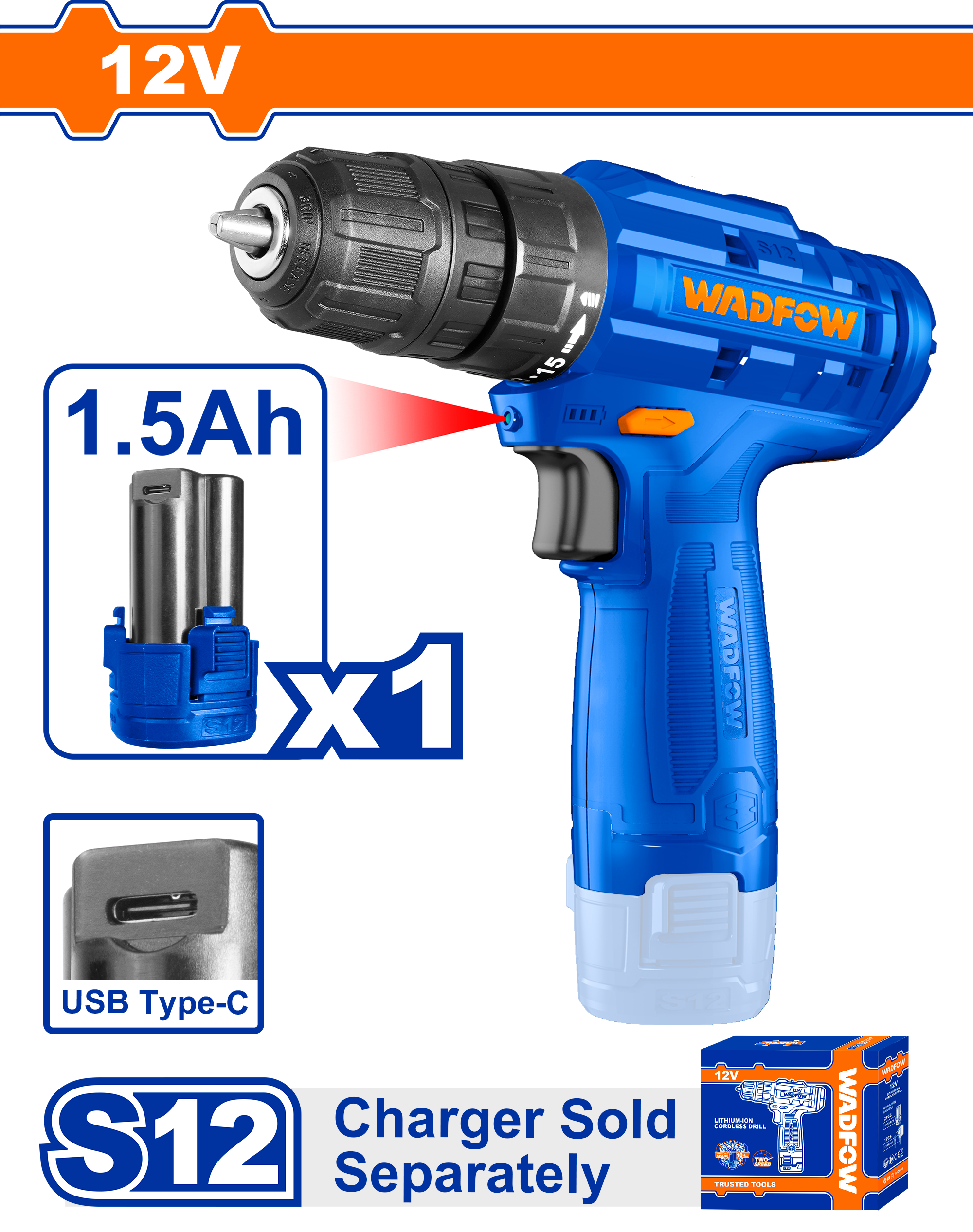 CORDLESS DRILL 12 VOLT WITH ONE BATTERY TYPE C