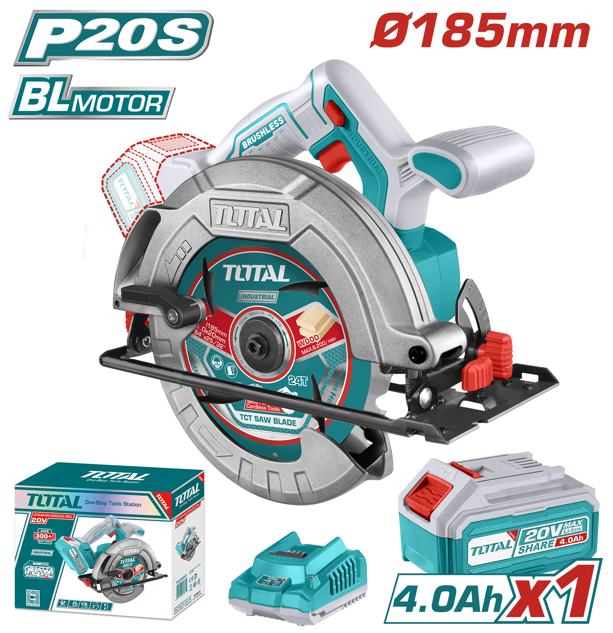 BATTERY CIRCULAR SAW 7-1/4 INCH 20 VOLT WITH 4 AMP BATTERY AND CHARGER